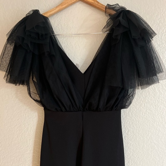 Fabulous Fun Black Tulle Flutter Sleeve Mermaid Maxi Dress - Picture 8 of 8